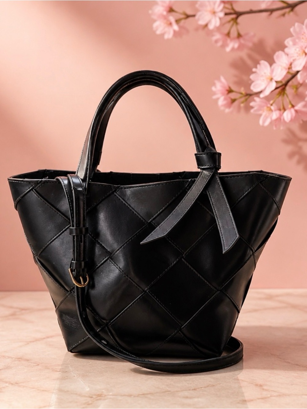 Etienne Aigner Black Quilted Tote with Top Handles
